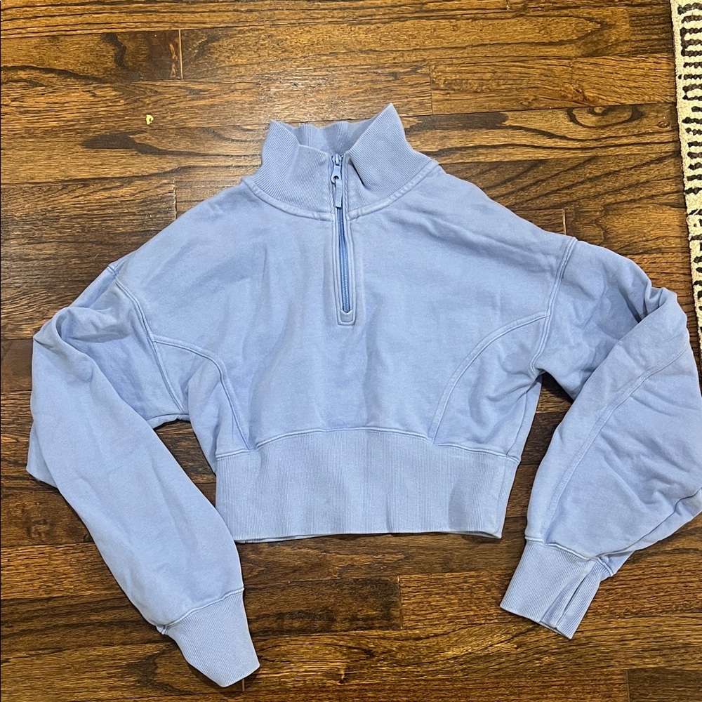 Aerie Light Blue Half-Zip Cropped Sweatshirt